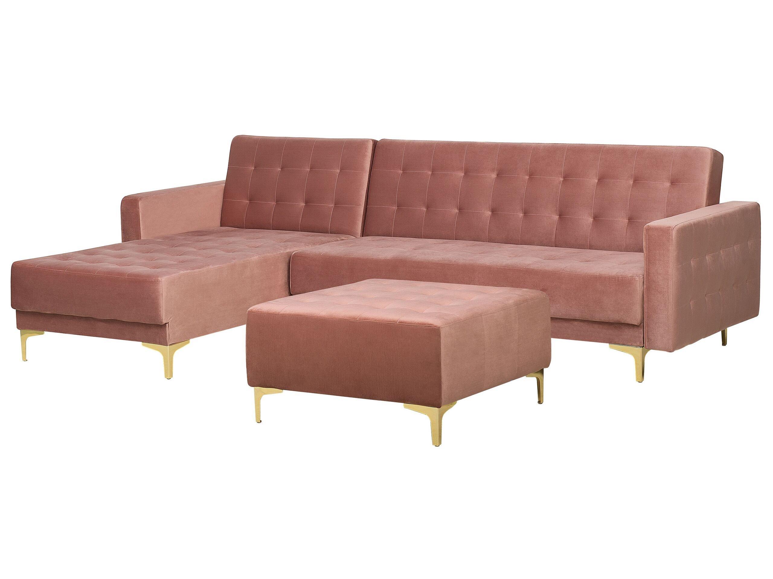 Beliani Ecksofa mit Ottomane aus Samtstoff Modern ABERDEEN  