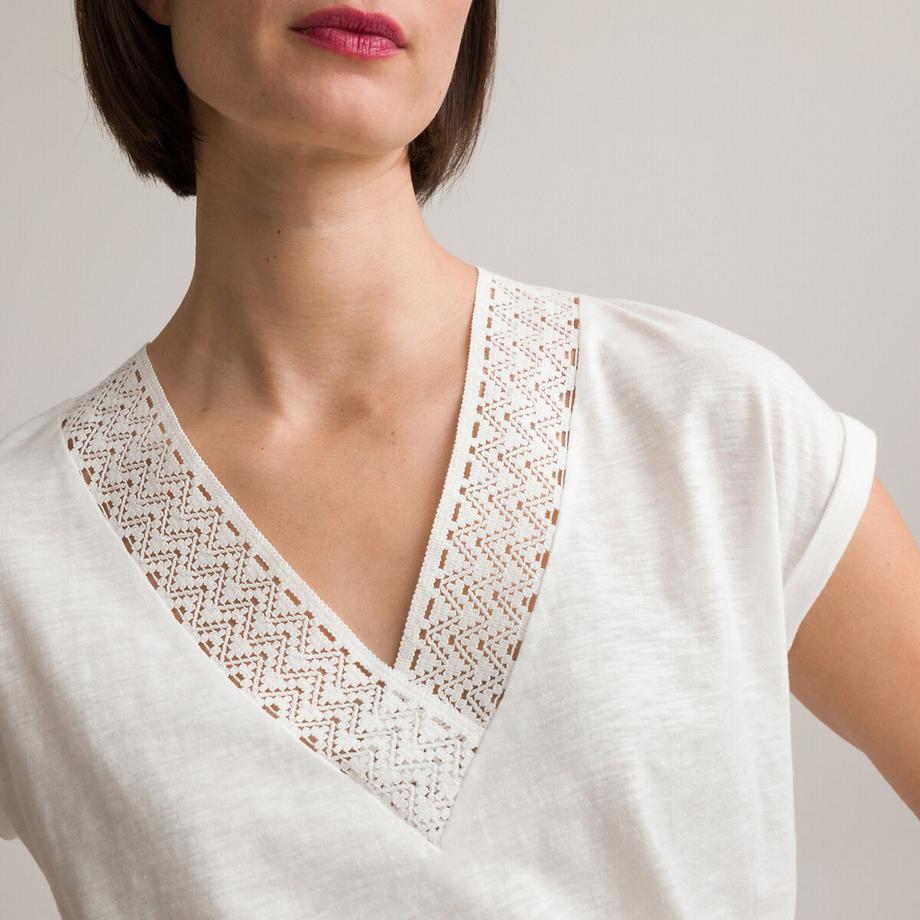La Redoute Collections T-Shirt Col V Dentelle Macramé  