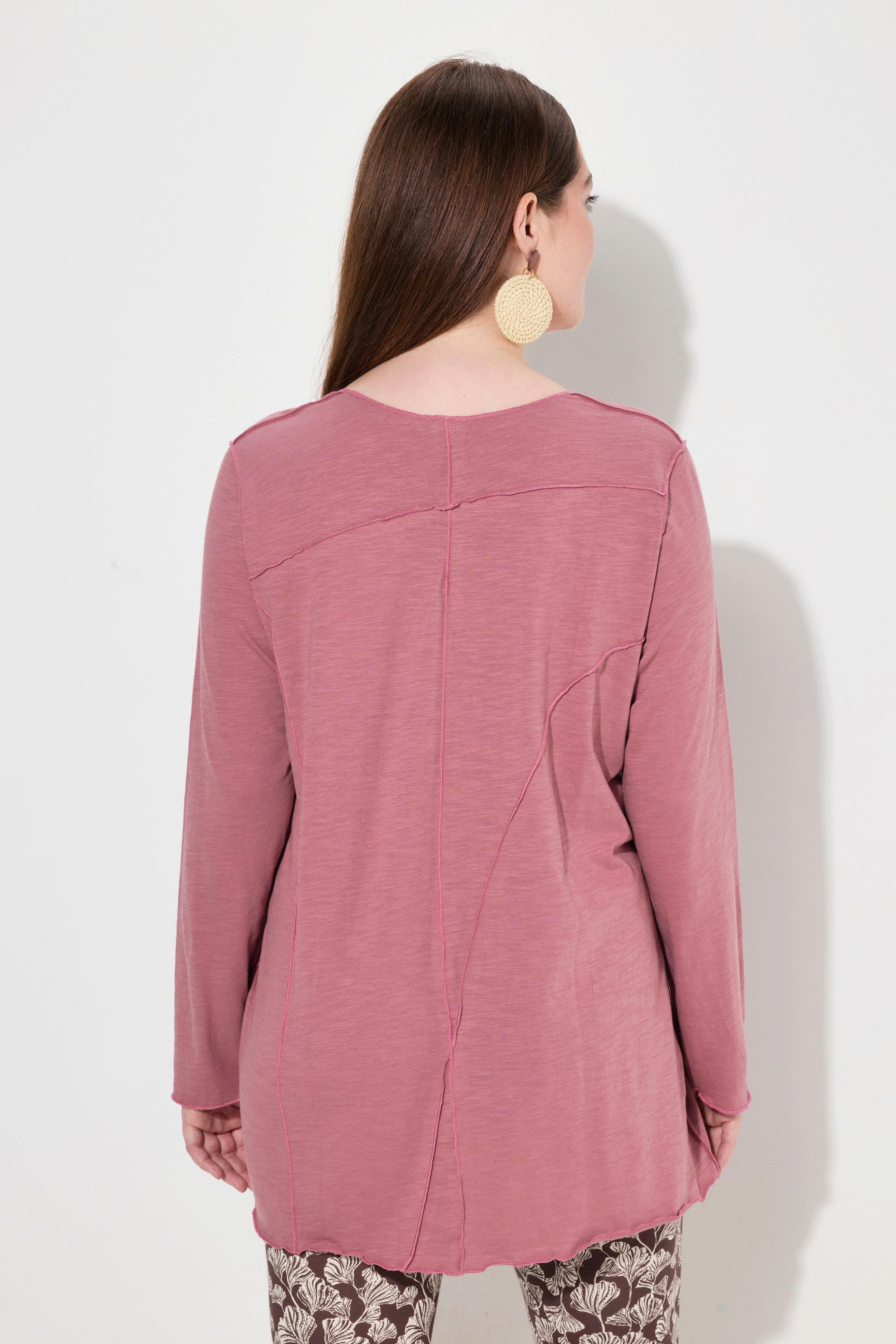 Ulla Popken  Shirt, Ziernähte, V-Ausschnitt, 3/4-Arm, Biobaumwolle 