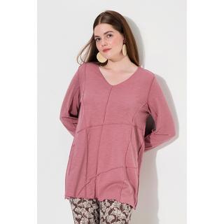 Ulla Popken  Shirt, Ziernähte, V-Ausschnitt, 3/4-Arm, Biobaumwolle 