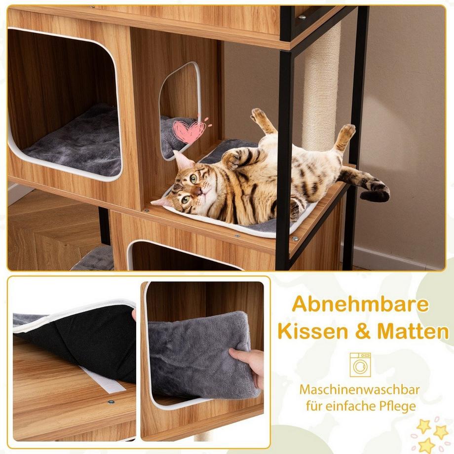 Northix  2 in 1 Kratzbaum Katzenhaus 3 Etagen Katzenbaum mit Abnehmbaren Kissens & Katzenhöhle 