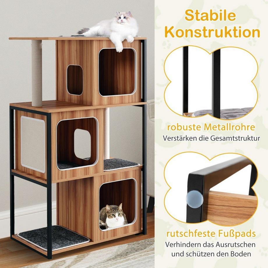 Northix  2 in 1 Kratzbaum Katzenhaus 3 Etagen Katzenbaum mit Abnehmbaren Kissens & Katzenhöhle 