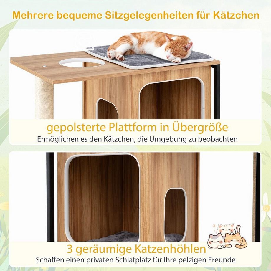 Northix  2 in 1 Kratzbaum Katzenhaus 3 Etagen Katzenbaum mit Abnehmbaren Kissens & Katzenhöhle 