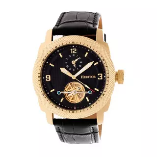 Heritor Automatic  Heritor Montre Automatique Helmsley Semi-Squelette Cuir-Bande Or Jaune