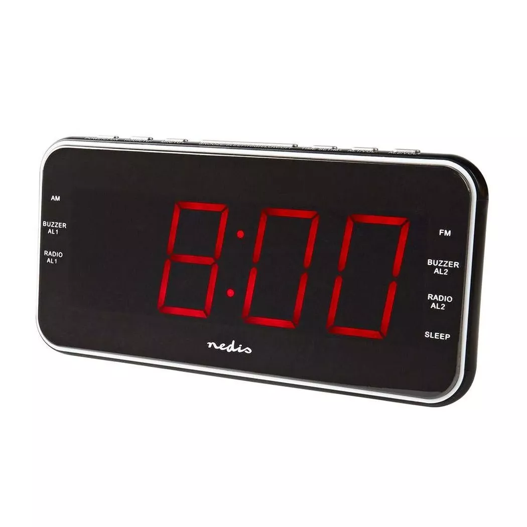 Nedis Digital Alarm Clock Radio | LED | 3.5mm Aux Input | USB Charge | AM / FM | Snooze function | Sleep timer | 2 Alarms | Black