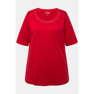 Ulla Popken  T-shirt dal taglio svasato in cotone Pima con scollo a girocollo e mezze maniche 