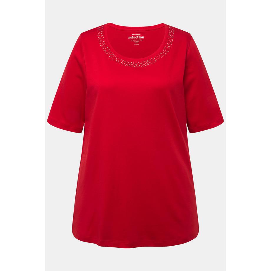 Ulla Popken Pima Cotton A-Linie Rundhals Halbarm T-Shirt  