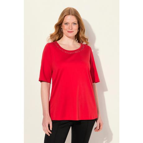 Ulla Popken  T-shirt dal taglio svasato in cotone Pima con scollo a girocollo e mezze maniche 