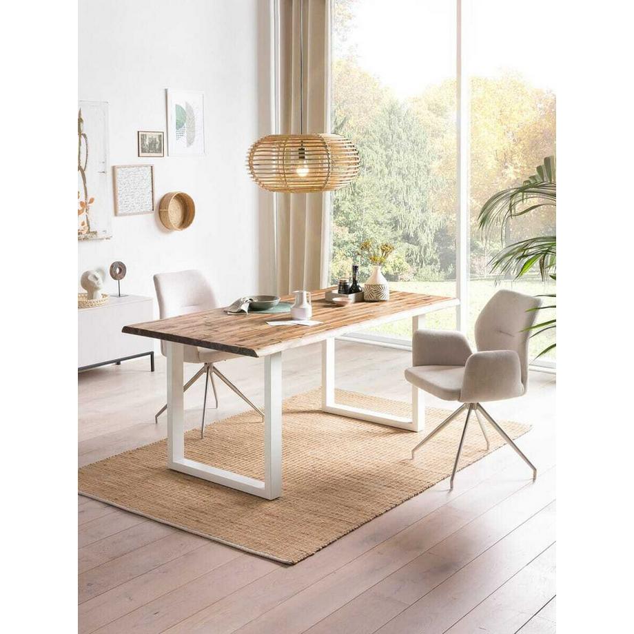 mutoni Table de salle à manger en acacia naturel blanc 200x100  