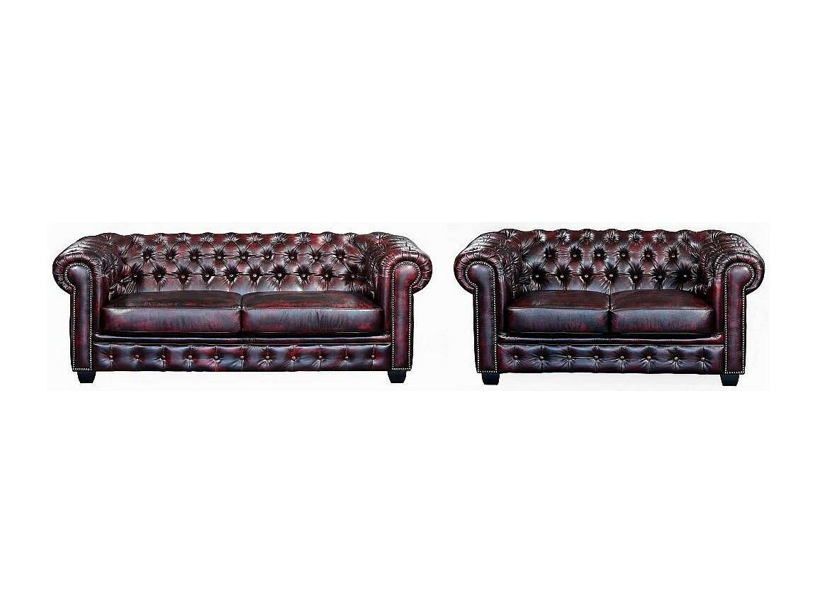 LINEA SOFA Divano Chesterfield a 3+2 posti 100% cuoio di bufalo Cherry BRENTON  