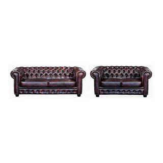 LINEA SOFA Divano Chesterfield a 3+2 posti 100% cuoio di bufalo Cherry BRENTON  