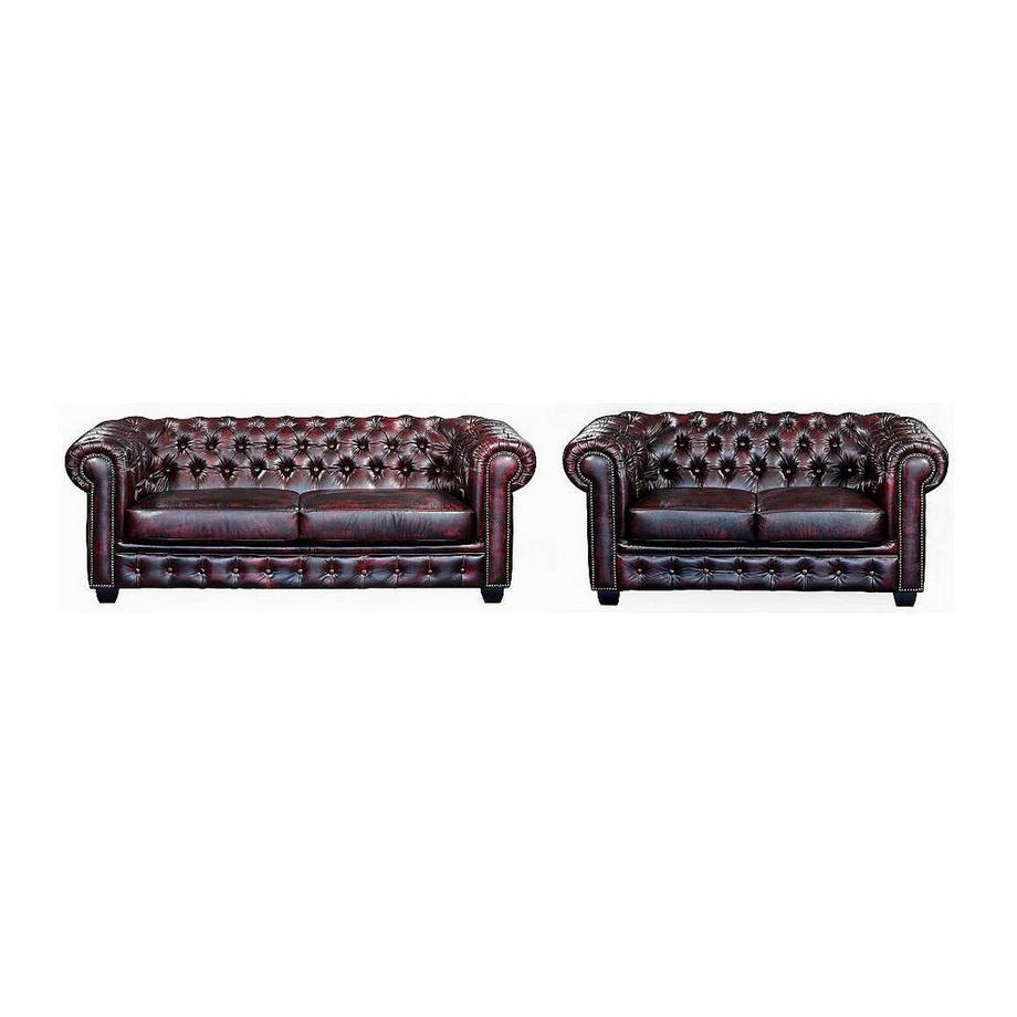 LINEA SOFA Chesterfield Garnitur 3+2Büffelleder braun BRENTON  
