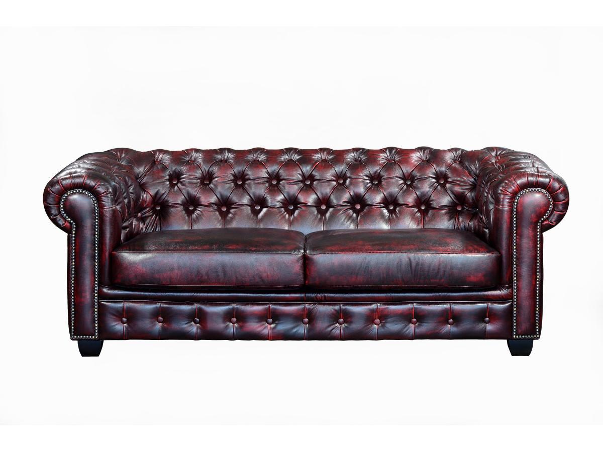 LINEA SOFA Divano Chesterfield a 3+2 posti 100% cuoio di bufalo Cherry BRENTON  