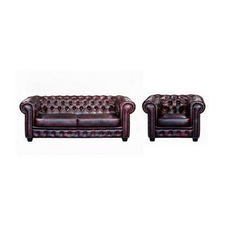 LINEA SOFA Divano Chesterfield a 3+2 posti 100% cuoio di bufalo Cherry BRENTON  