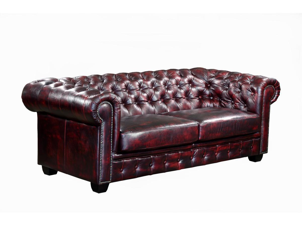 LINEA SOFA Divano Chesterfield a 3+2 posti 100% cuoio di bufalo Cherry BRENTON  