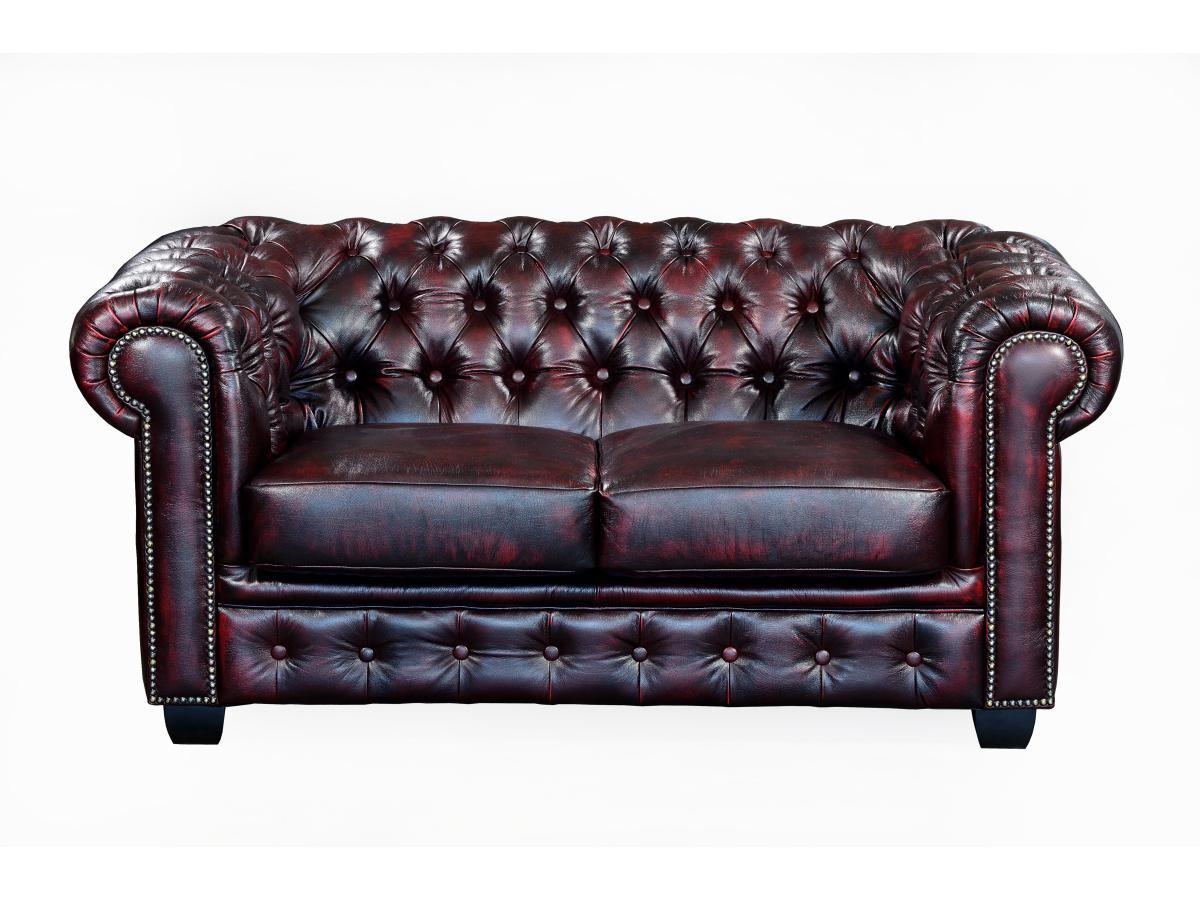 LINEA SOFA Divano Chesterfield a 3+2 posti 100% cuoio di bufalo Cherry BRENTON  