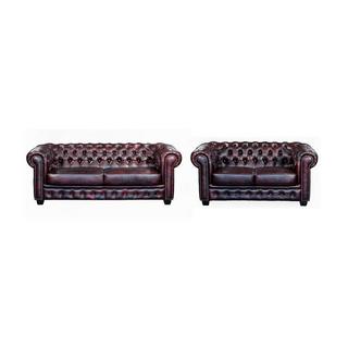 LINEA SOFA Divano Chesterfield a 3+2 posti 100% cuoio di bufalo Cherry BRENTON  