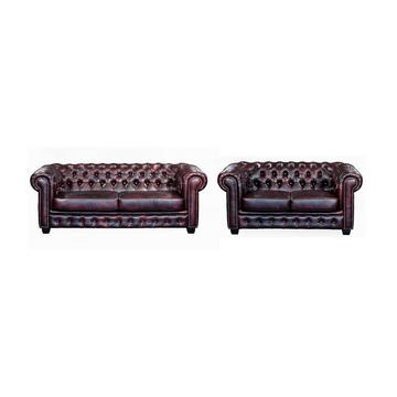Canapé chesterfield 3+2 places BRENTON 100% cuir de buffle Cherry