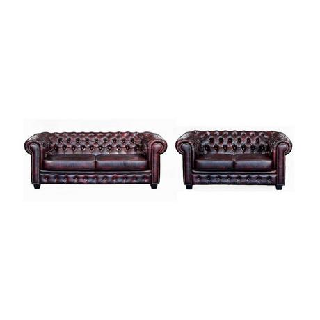 LINEA SOFA Divano Chesterfield a 3+2 posti 100% cuoio di bufalo Cherry BRENTON  