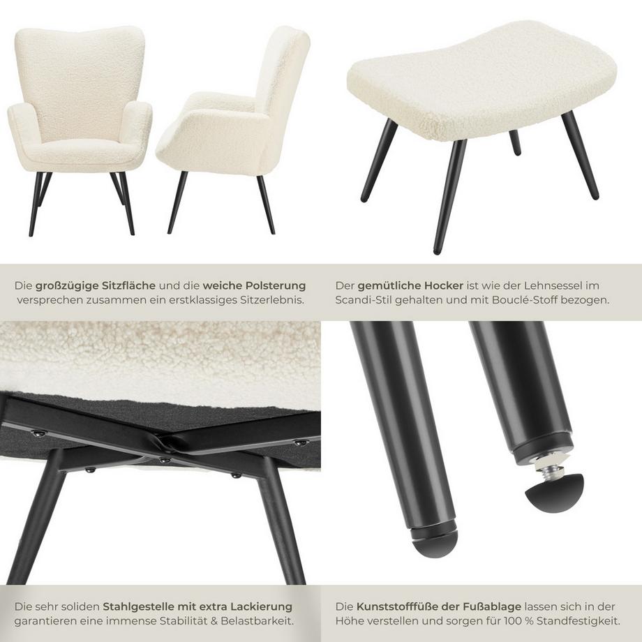 Tectake Sessel Hygge gepolstert bodenschonende Kunststoffkappen, Belastbarkeit 150 kg  