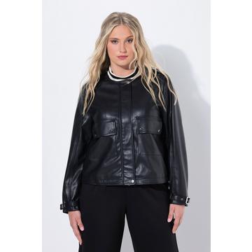 Jacke, Lederoptik, Oversized, Rundhals, 2-Wege-Zipper