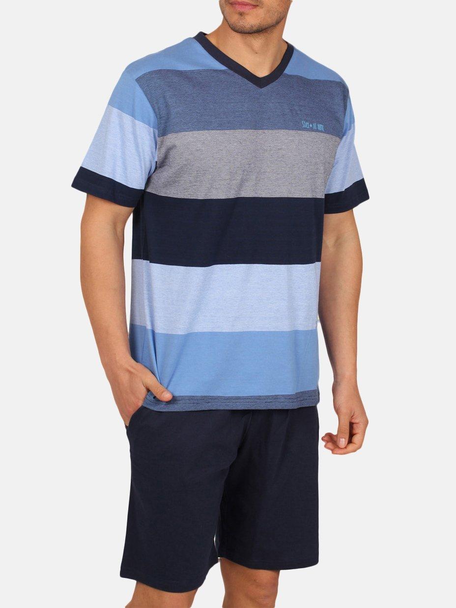 Image of Admas Homewear Pyjama-Shorts T-Shirt Stay Stripes blau - S