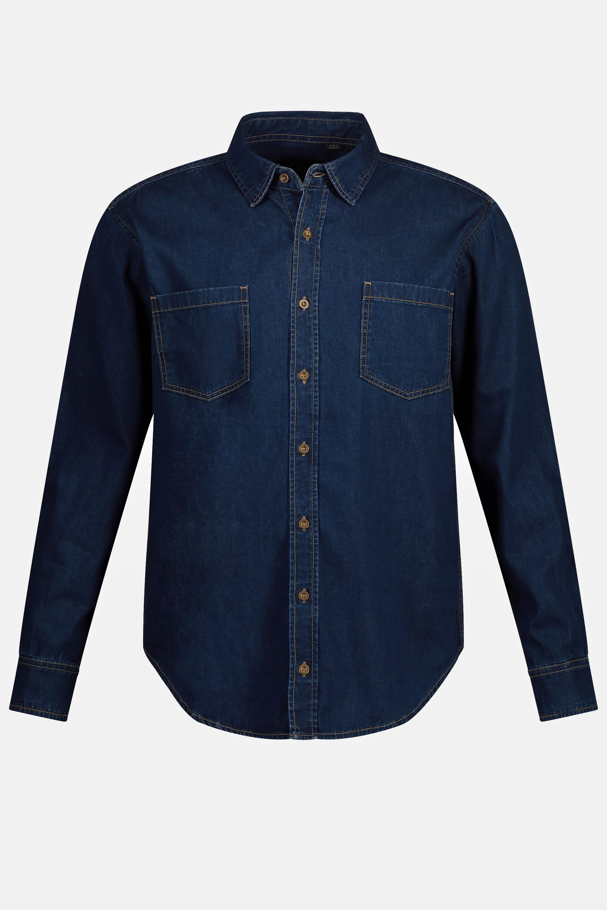 JP1880  Chemise en jean à manches longues et col Kent. Coupe Modern Fit. Jusqu'au 8XL 