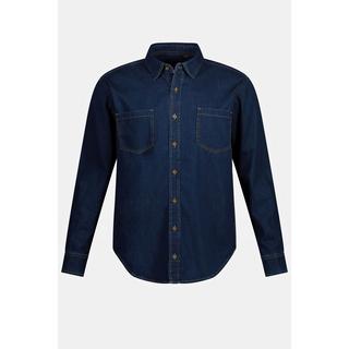 JP1880  Chemise en jean à manches longues et col Kent. Coupe Modern Fit. Jusqu'au 8XL 