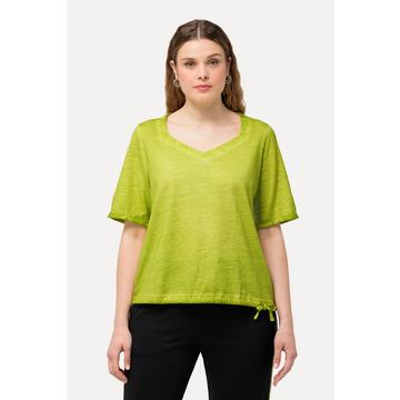 T-Shirt, Metallic-Stern, Saumband, Herzausschnitt, Halbarm