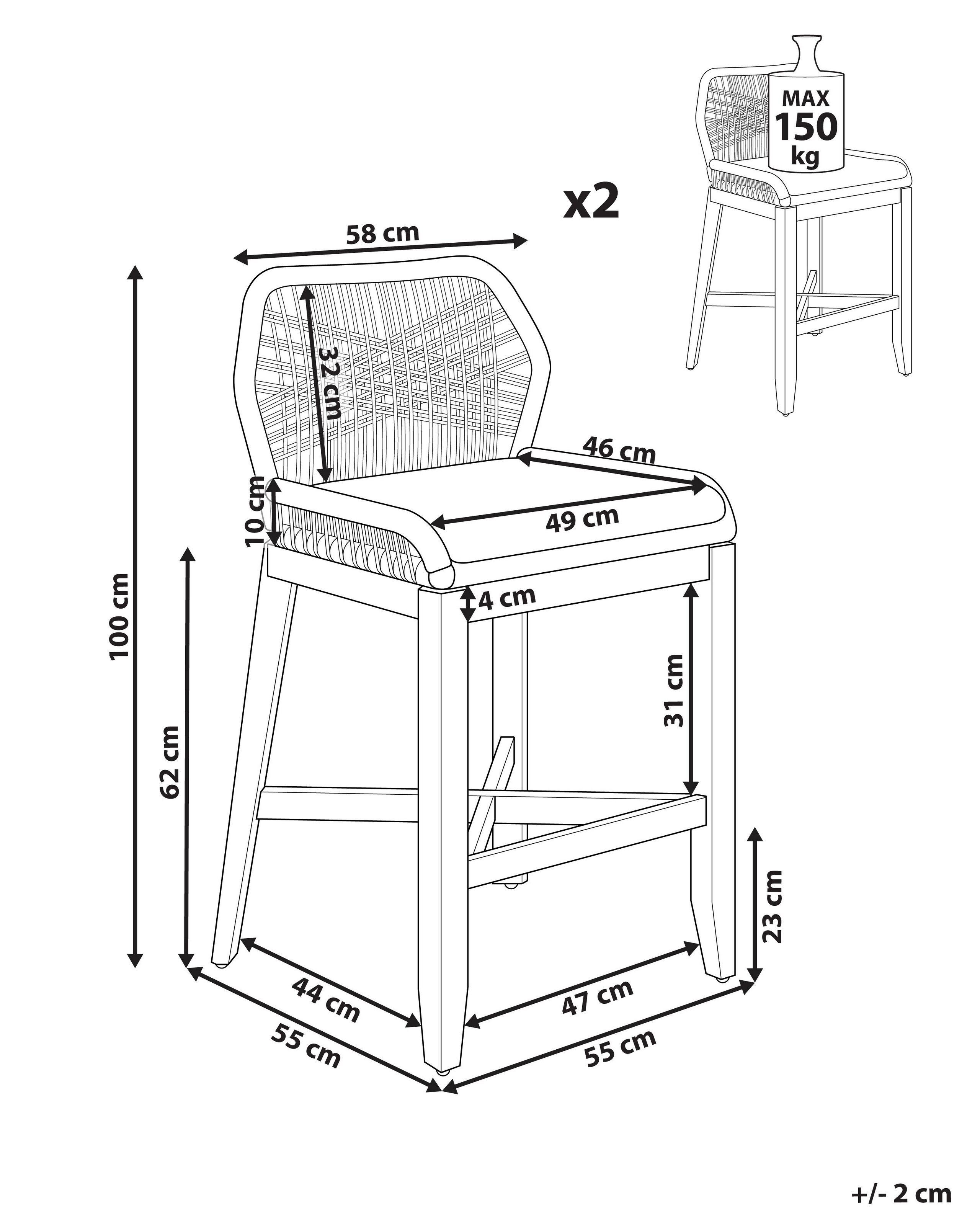 Beliani  Garten-Barhocker 2er Set aus Akazienholz Boho TALAMONE 