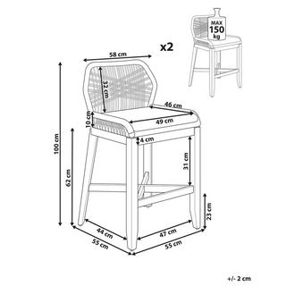 Beliani Garten-Barhocker 2er Set aus Akazienholz Boho TALAMONE  
