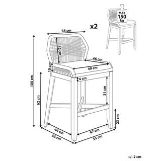 Beliani  Garten-Barhocker 2er Set aus Akazienholz Boho TALAMONE 