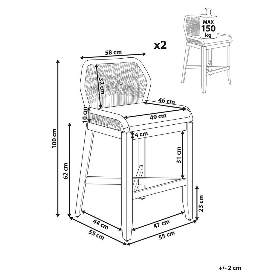 Beliani Set di 2 sgabelli da bar per giardino en Legno d'acacia Boho TALAMONE  