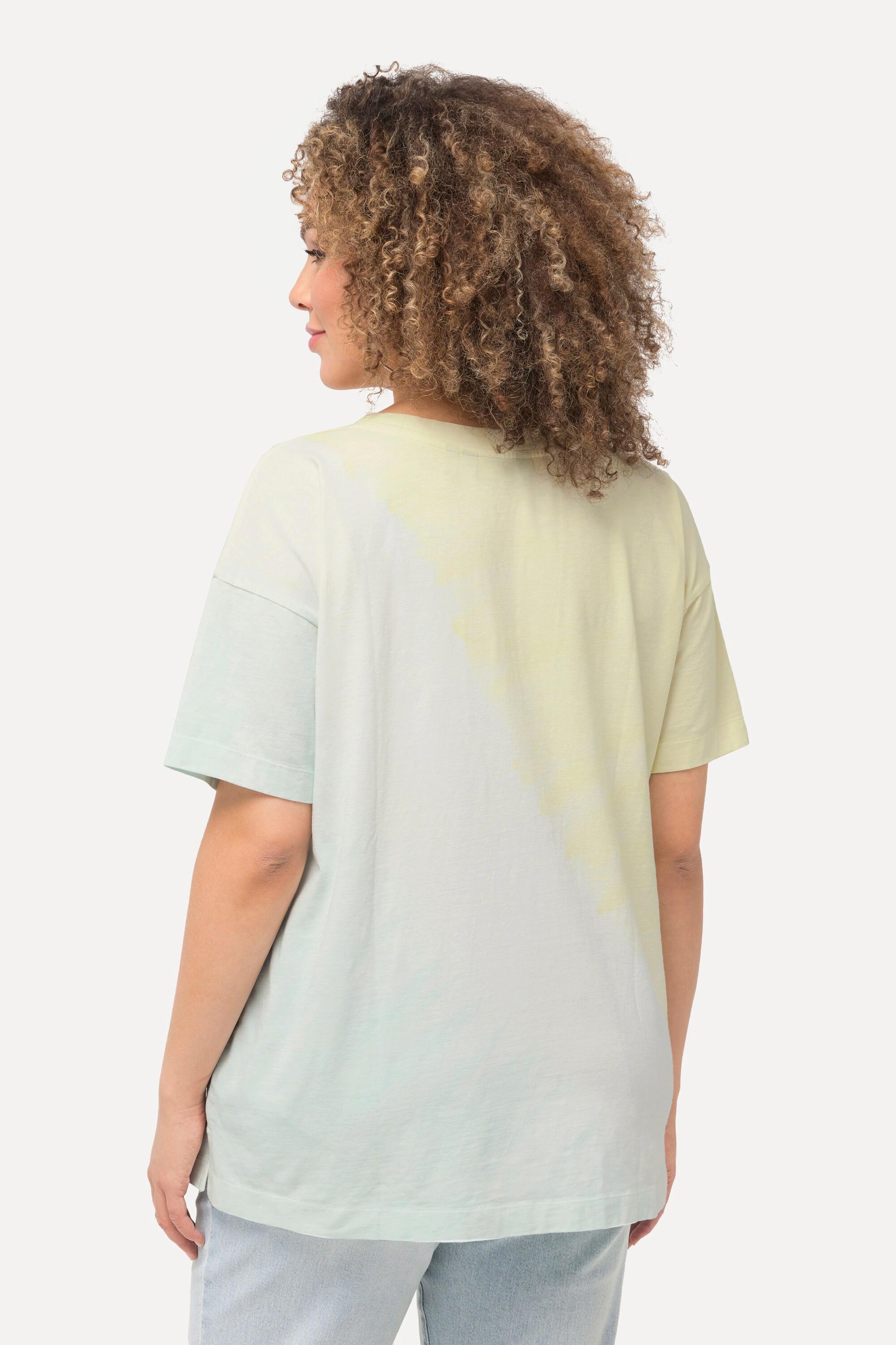 Ulla Popken  T-shirt con stampa effetto spray, scollo a girocollo e mezze maniche 