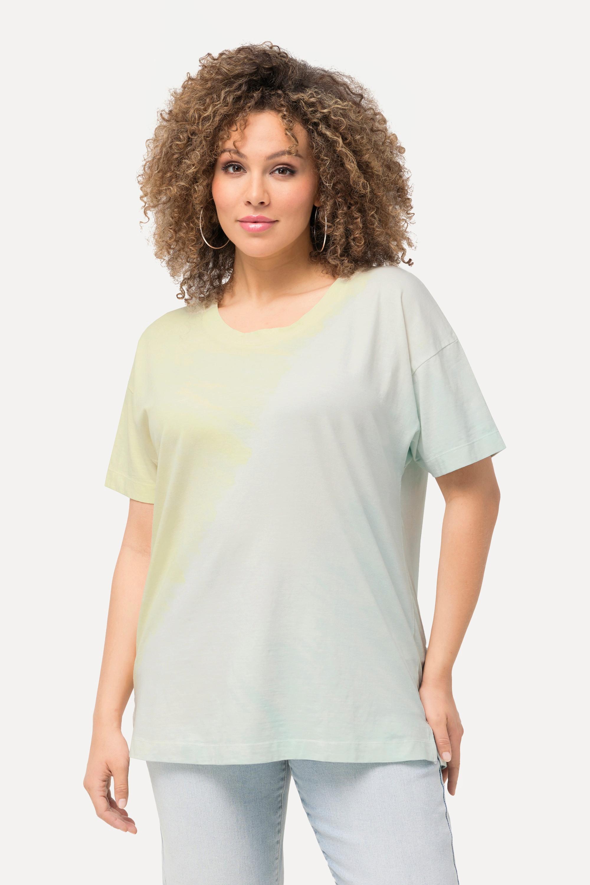 Ulla Popken  T-shirt con stampa effetto spray, scollo a girocollo e mezze maniche 