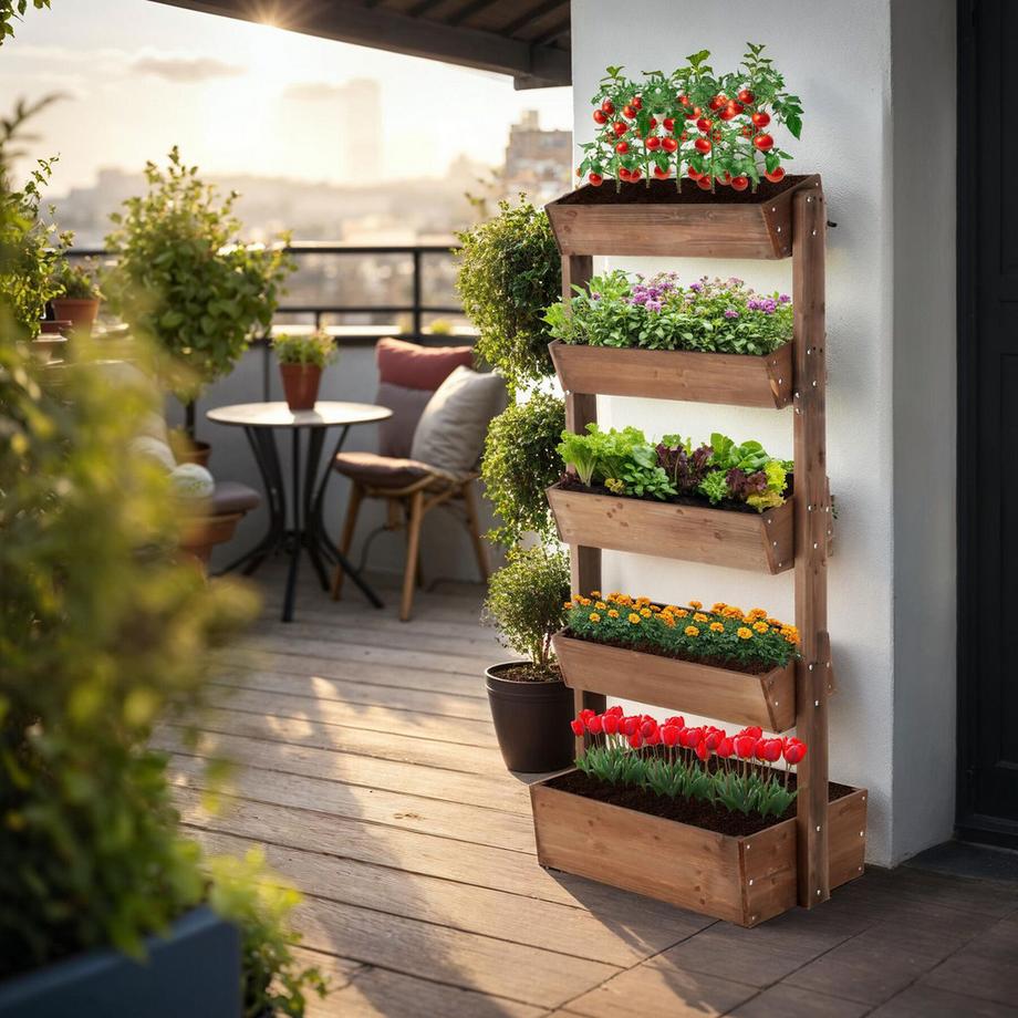 Tectake jardin vertical,Système vertical,Potager vertical FLORA 5 niveaux dont 4 avec fonction d’inclinaison  