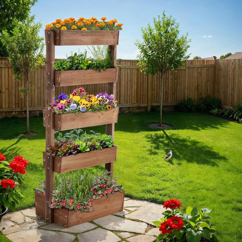 Tectake jardin vertical,Système vertical,Potager vertical FLORA 5 niveaux dont 4 avec fonction d’inclinaison  