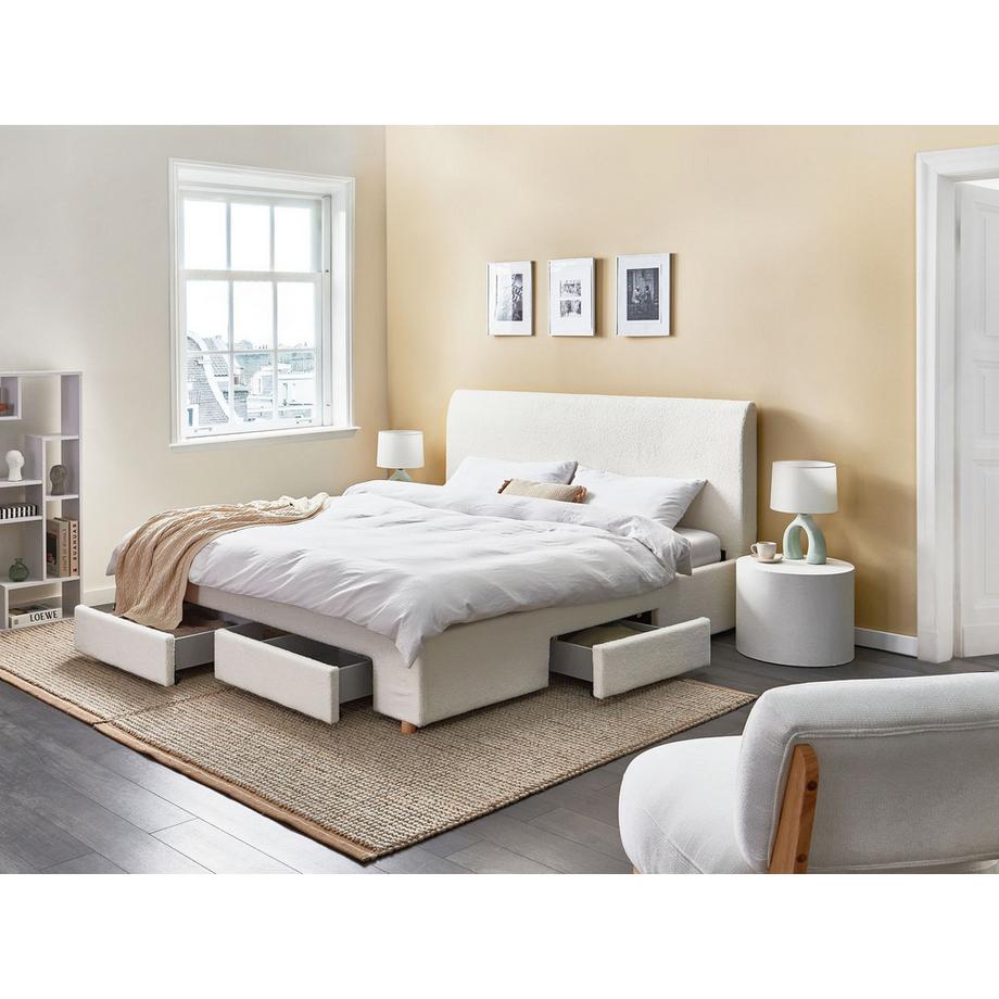 Beliani Lit avec tiroirs de rangement en Bouclé Scandinave SOUTRIN  
