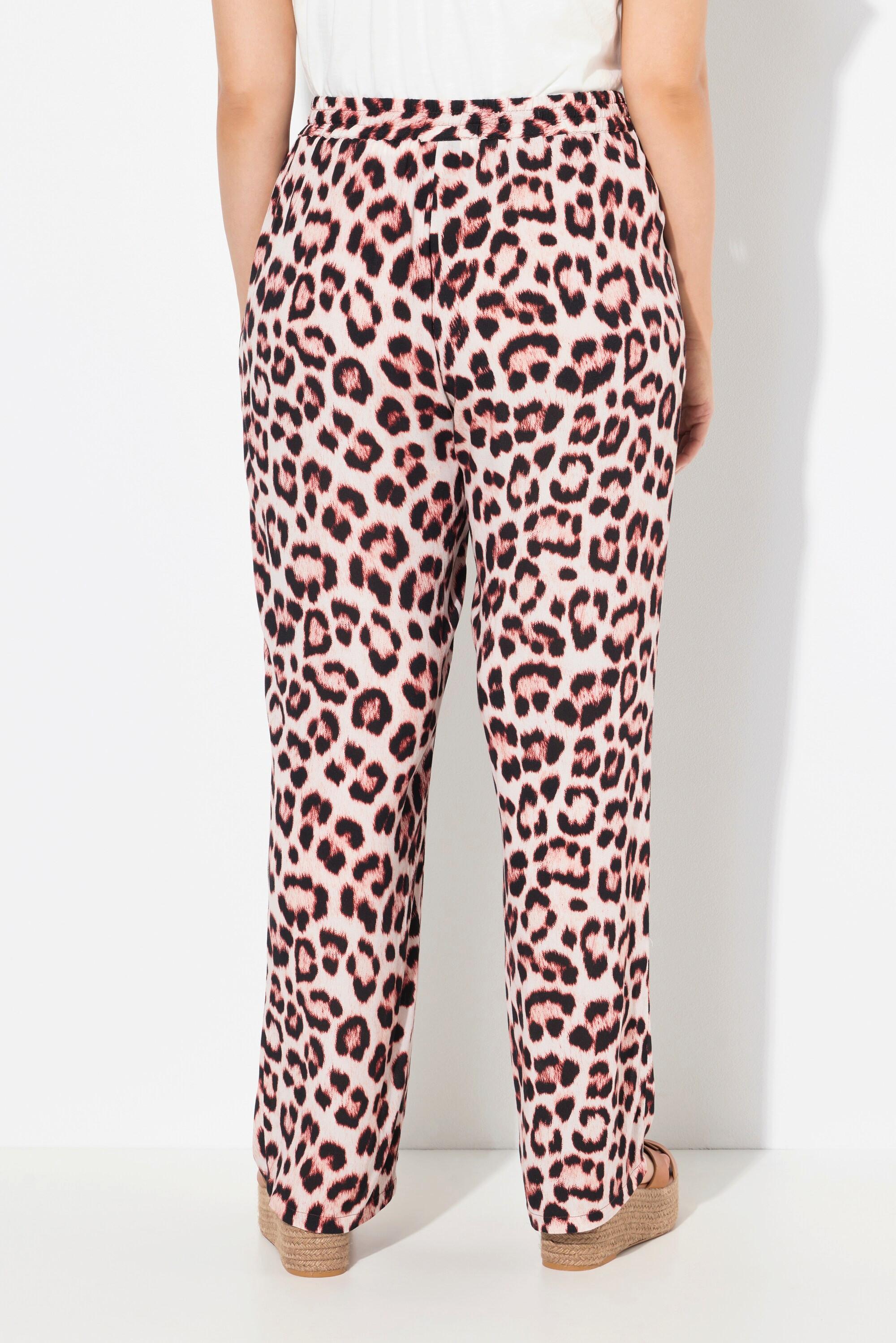 Ulla Popken Rose Fantasia Leopardata Gamba Larga Pantaloni  