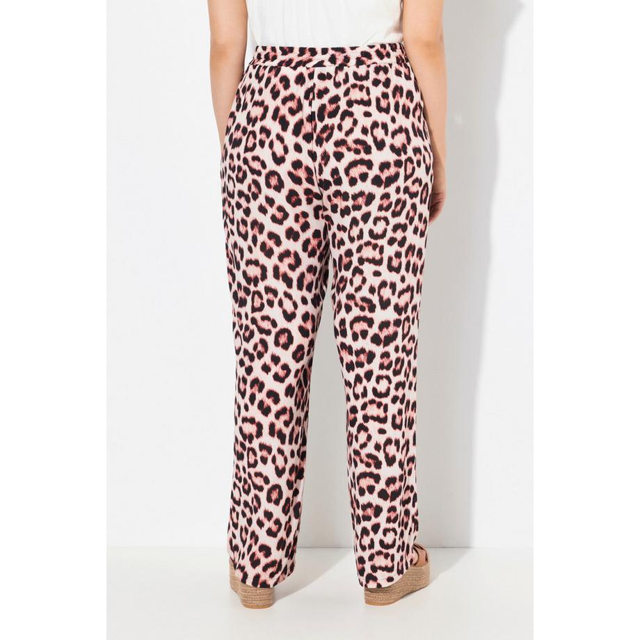 Ulla Popken Rose Motif Léopard Jambe Large Pantalon  