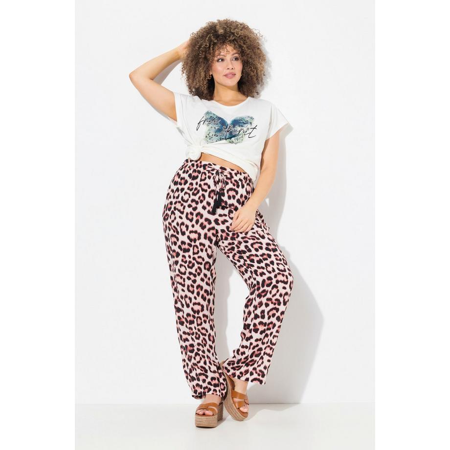 Ulla Popken Rose Motif Léopard Jambe Large Pantalon  