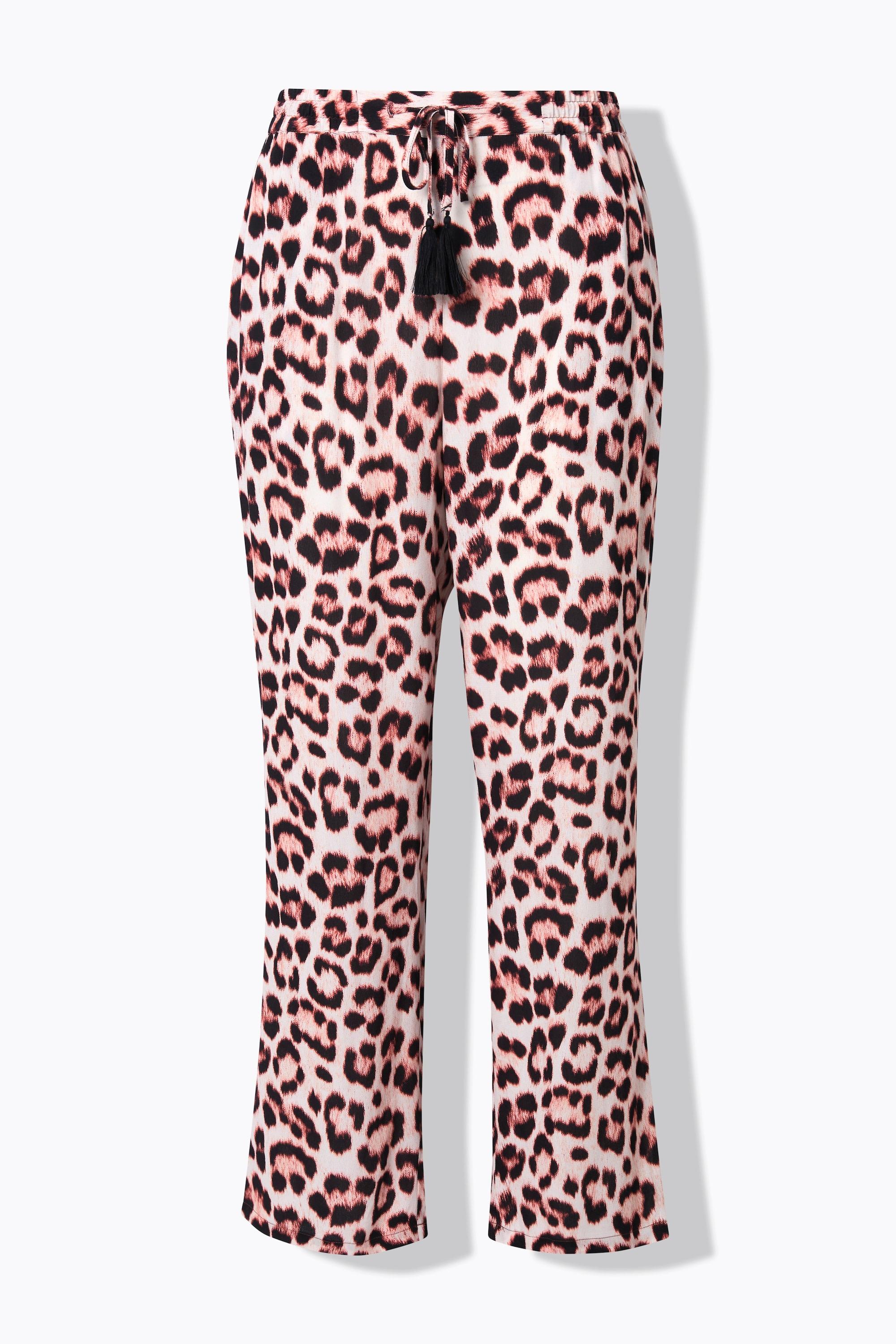 Ulla Popken Rose Fantasia Leopardata Gamba Larga Pantaloni  