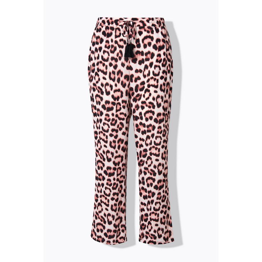 Ulla Popken Rose Motif Léopard Jambe Large Pantalon  