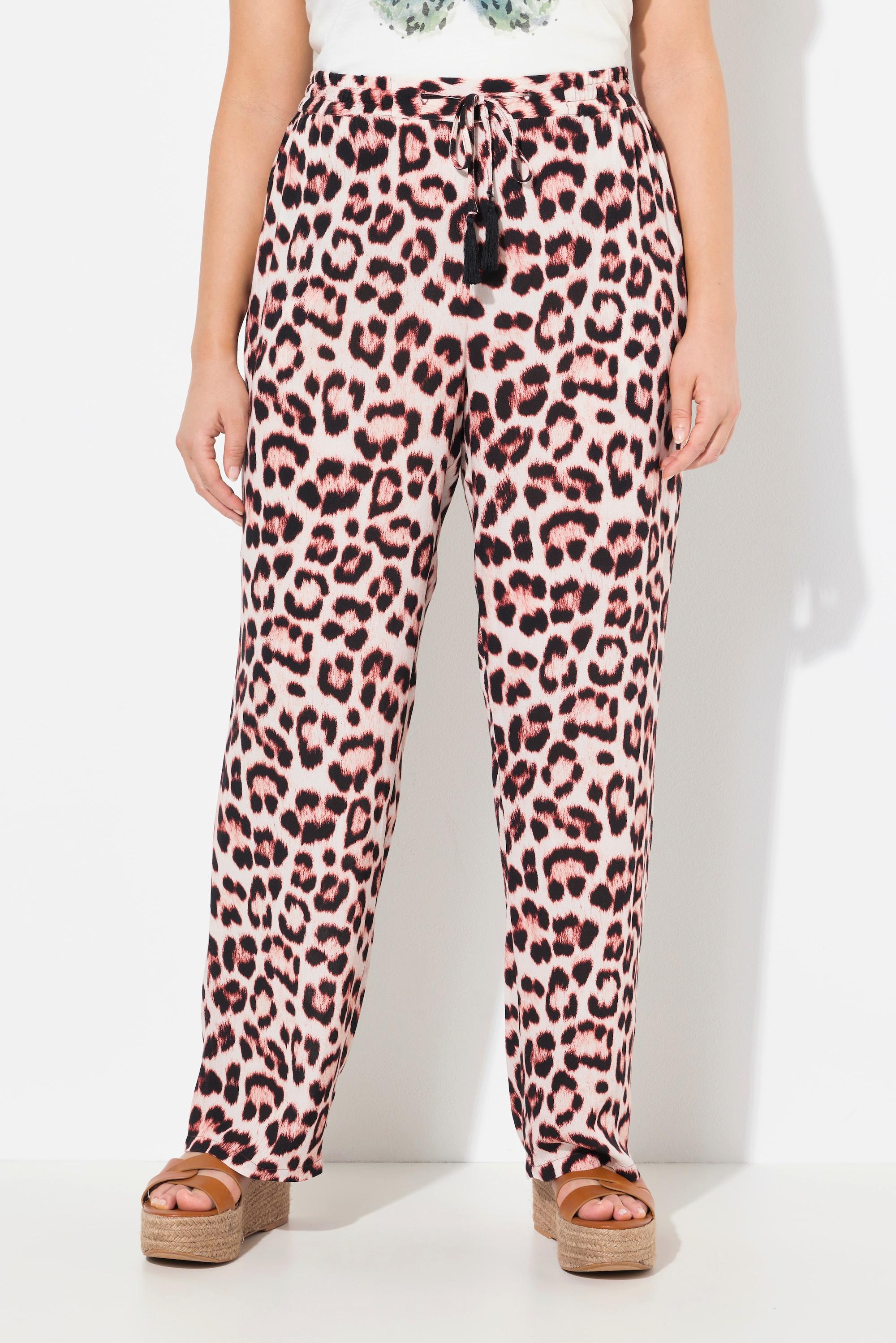 Ulla Popken Rose Fantasia Leopardata Gamba Larga Pantaloni  