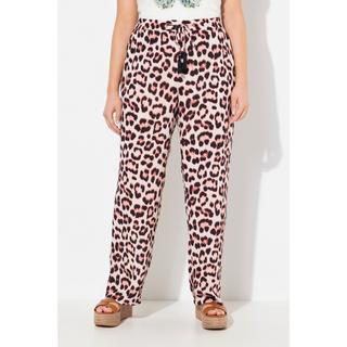 Ulla Popken Rose Fantasia Leopardata Gamba Larga Pantaloni  