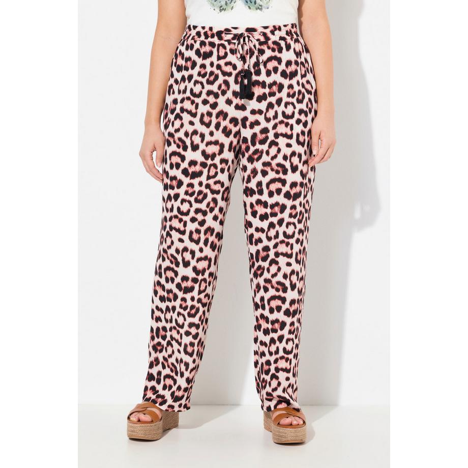 Ulla Popken Rose Motif Léopard Jambe Large Pantalon  