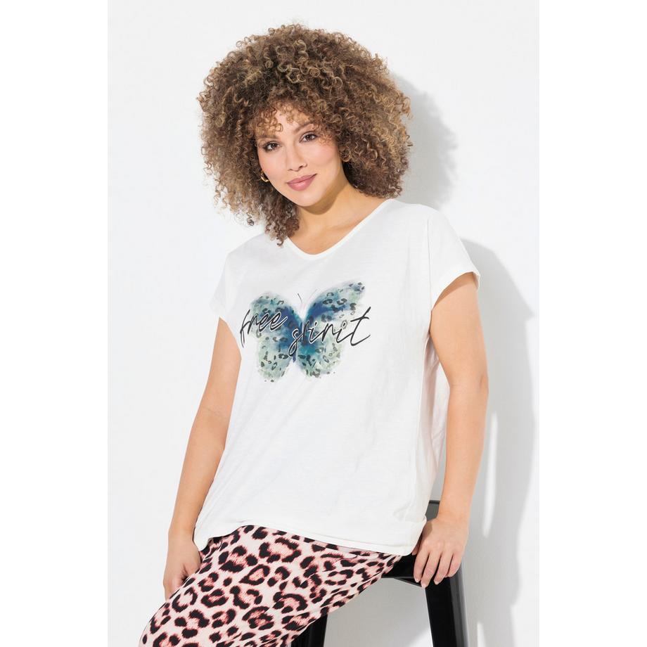 Ulla Popken T-shirt Oversize Imprimé Papillon Col V Manches Courtes  