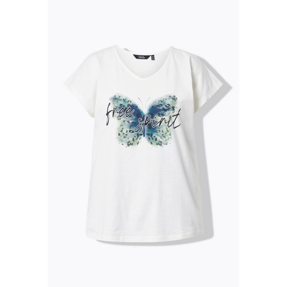 Ulla Popken T-shirt Oversize Imprimé Papillon Col V Manches Courtes  