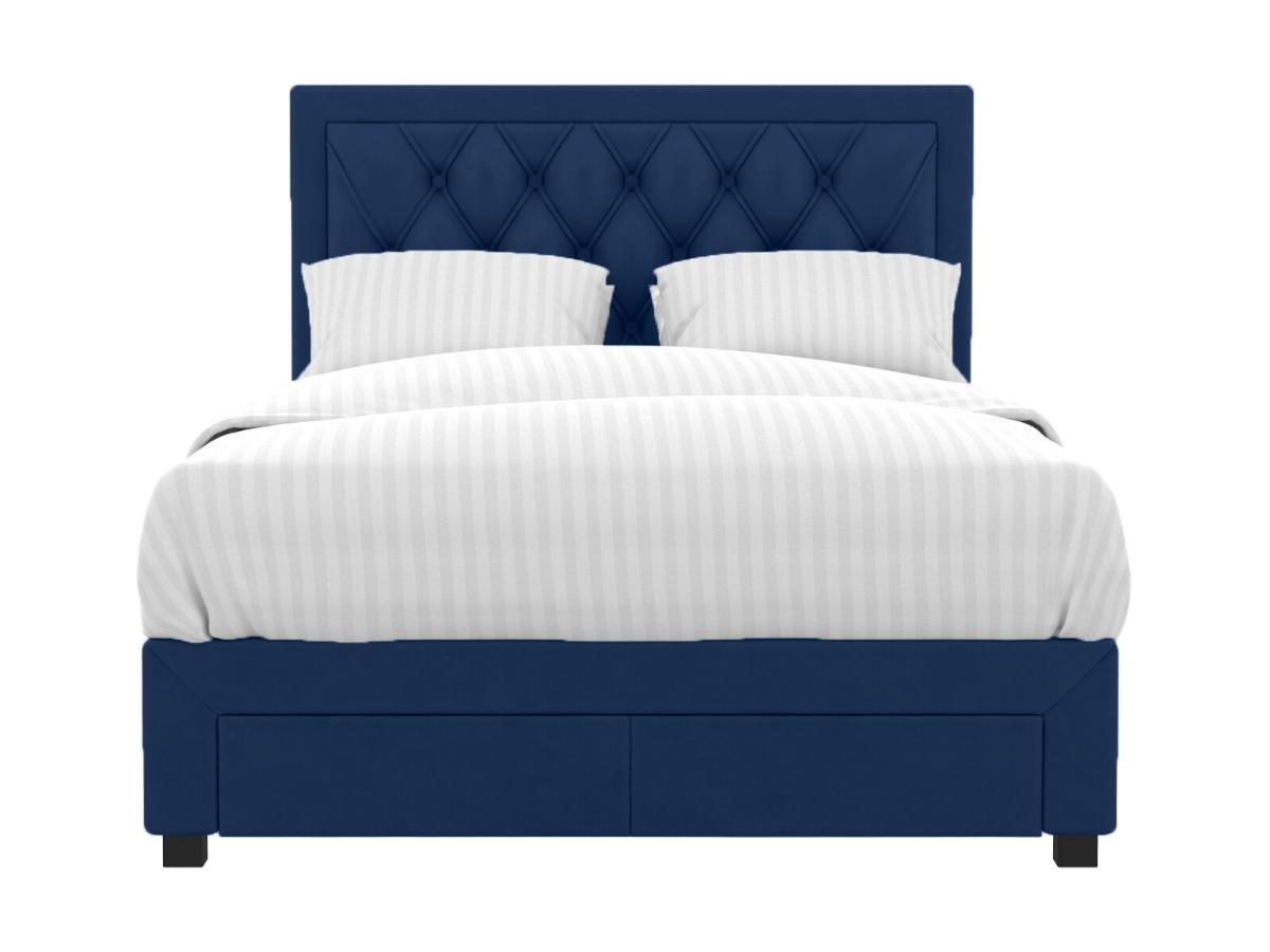 Vente-unique Letto con cassetti 160 x 200 cm in Tessuto Velluto Blu + Materasso - LEOPOLD  