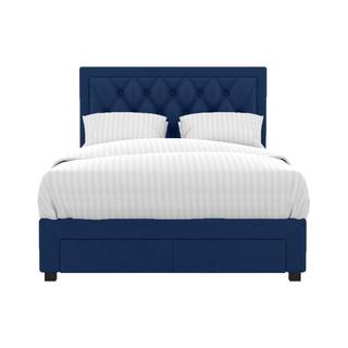 Vente-unique Letto con cassetti 160 x 200 cm in Tessuto Velluto Blu + Materasso - LEOPOLD  